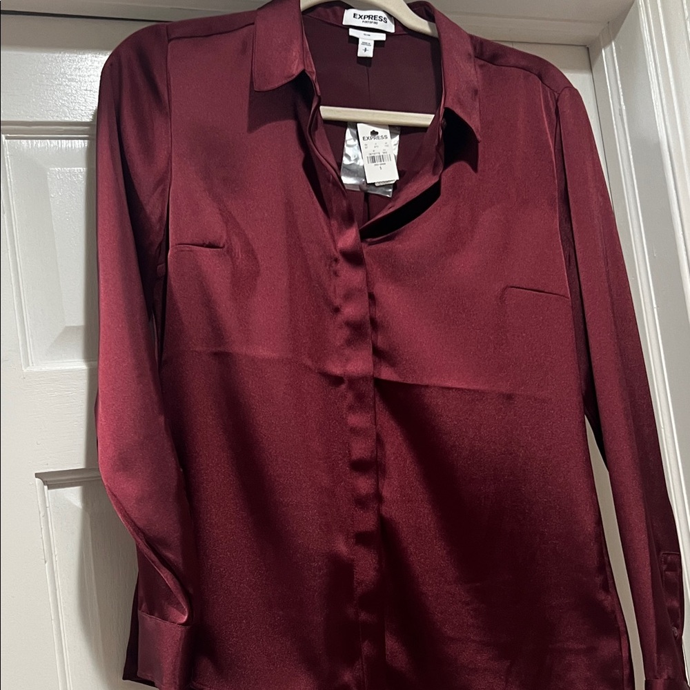 Express Deep Red Satin Shirt